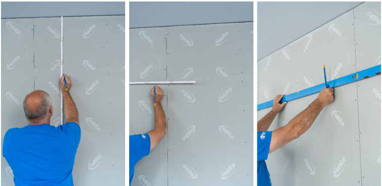 Při zavěšení absorbéru na stěnu máme na výběr ze dvou variant. Buď horizontální zavěšení nebo vertikální zavěšení. Před zahájením montáže je nutné správně zaměřit polohu absorbéru. Hledáme 2 místa, kam pomocí kovového prvku (kotva Rigips typu Molly, šroub + hmoždinka, v případě desky Habito<sup>®</sup> H můžeme použít šroub FN) připevníme dvě Z nástěnné kotvy, které jsou součástí montážní sady na stěnu. Mezi kotvami doporučujeme dodržet vzdálenost 1200 – 1400 mm (při horizontální montáži). Pokud montujeme absorbér svisle, hledáme dva kotevní body s rozestupem 700 – 500 mm.